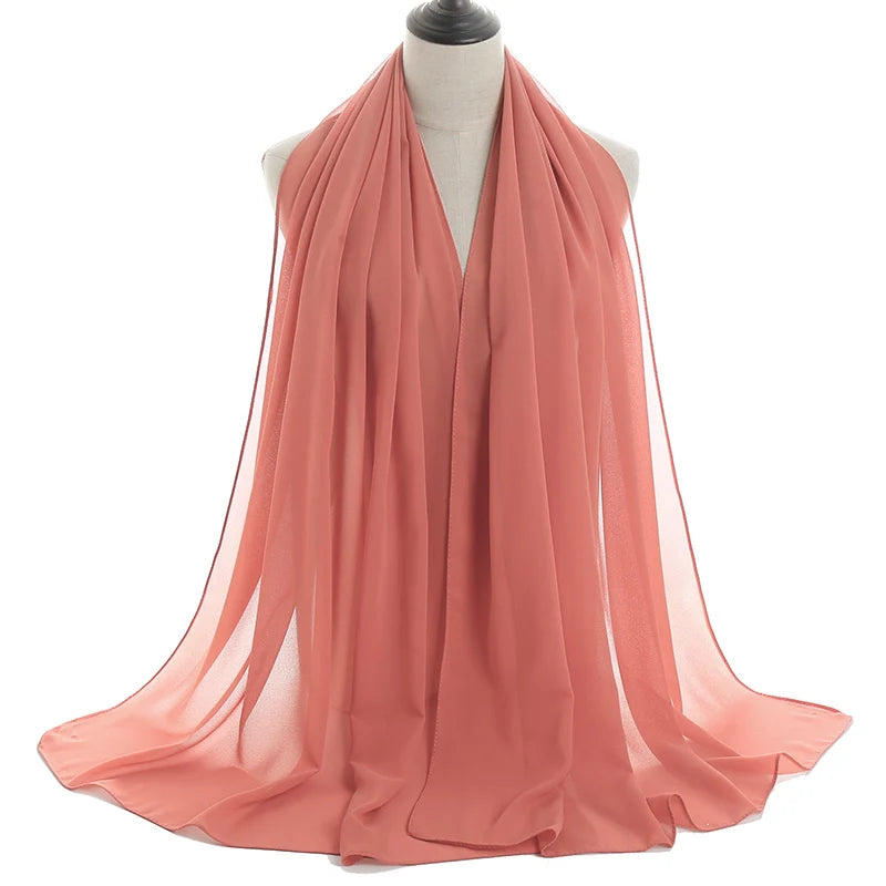 Ramadan Muslim Chiffon Hijabs For Woman Plain Color Headscarf Long Shawl Scarf Women Jersey Hijabs Ladies Islam Voile Hijab