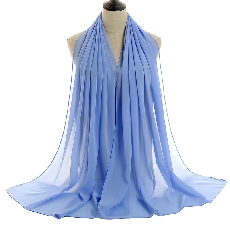 Ramadan Muslim Chiffon Hijabs For Woman Plain Color Headscarf Long Shawl Scarf Women Jersey Hijabs Ladies Islam Voile Hijab
