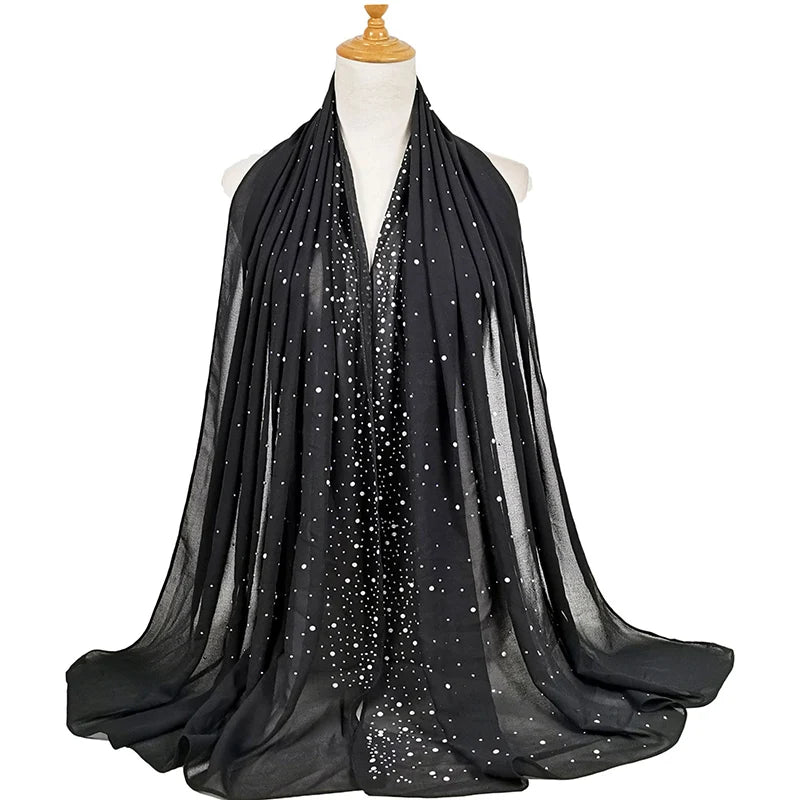 Fashion Plain Diamond Beads Bubble Chiffon Hijabs Shawls Head Wraps Hijabs For Woman Foulard Sjaal Bonnet Cachecol 180*75cm