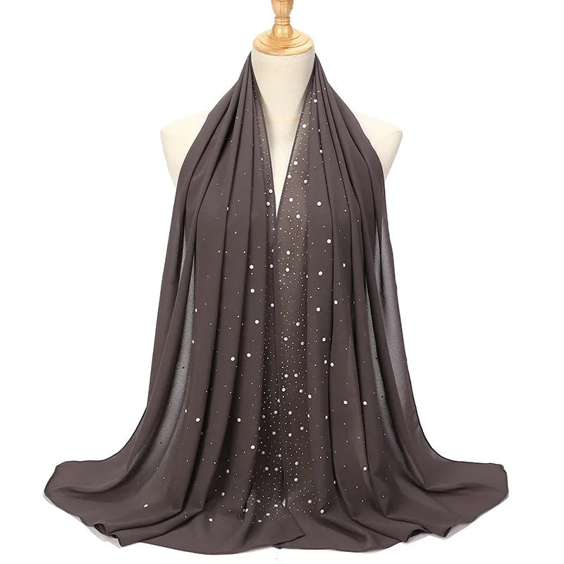 Fashion Plain Diamond Beads Bubble Chiffon Hijabs Shawls Head Wraps Hijabs For Woman Foulard Sjaal Bonnet Cachecol 180*75cm