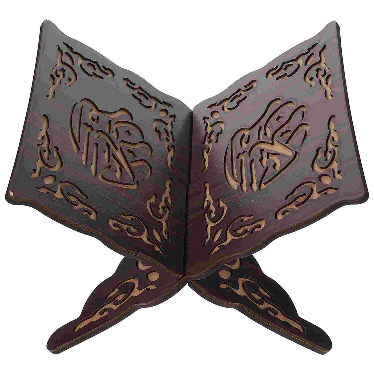 2Pcs Wooden Book Stand Islamic Quran Holder Vintage Carved Bookshelf Religious Decoration Foldable Book Holder For Festival Wood
