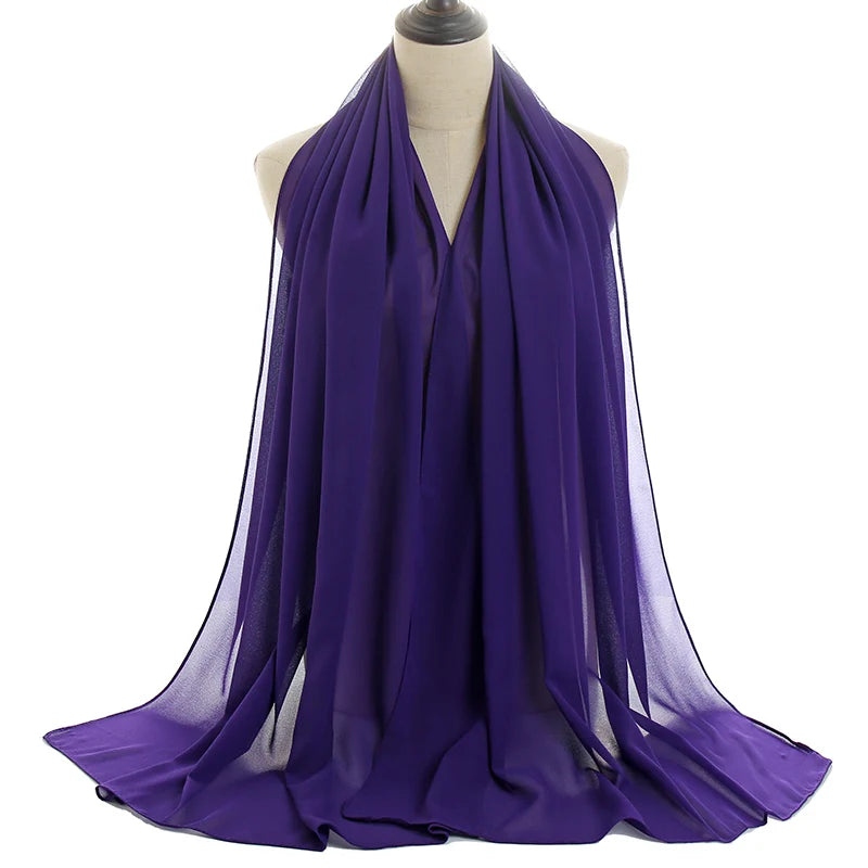 Ramadan Muslim Chiffon Hijabs For Woman Plain Color Headscarf Long Shawl Scarf Women Jersey Hijabs Ladies Islam Voile Hijab