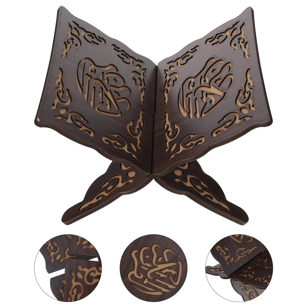 2PCS Wooden Quran Book Stand Holder Islamic Decorative Bookend Shelf Display Rack For Festival Wood Carved Foldable Book Storage