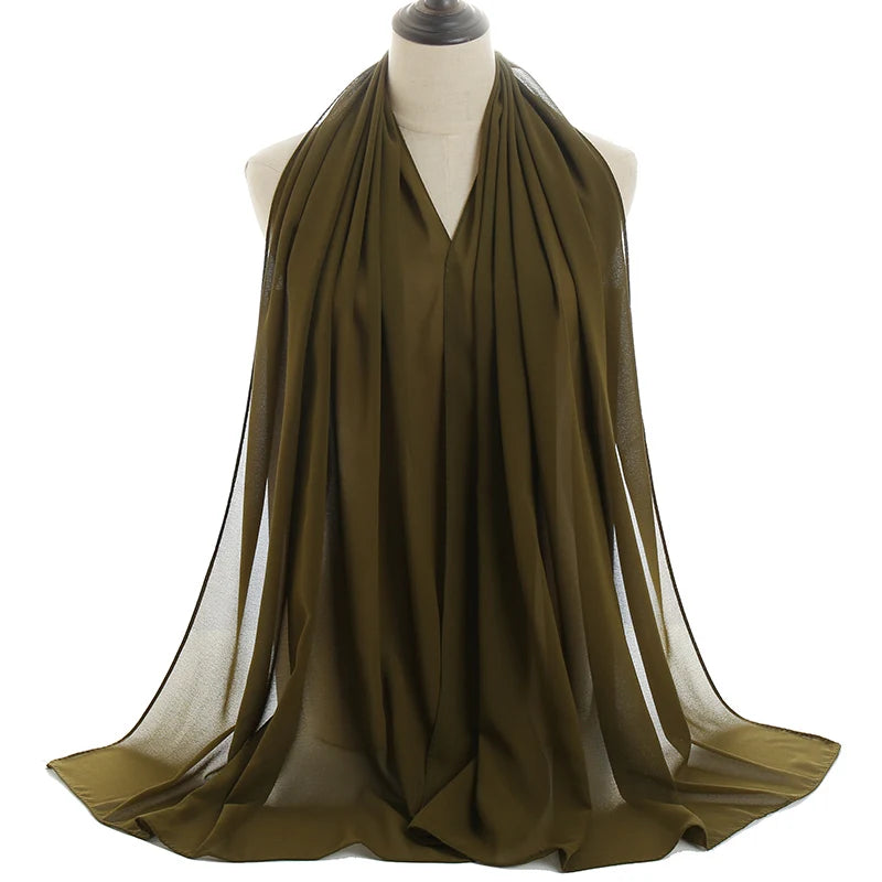 Ramadan Muslim Chiffon Hijabs For Woman Plain Color Headscarf Long Shawl Scarf Women Jersey Hijabs Ladies Islam Voile Hijab