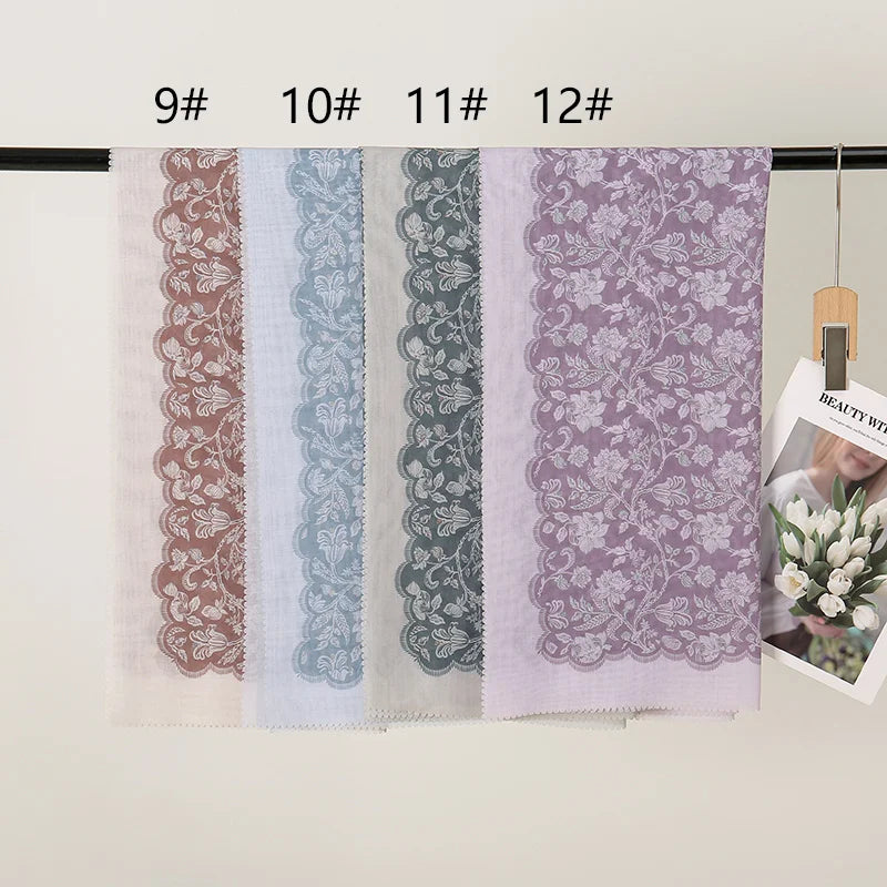 Wholesale 110*110cm Printed Viscose Scarf Malaysia Floral Square Hijabs Laser Edge Maldives Scarves Premium Muslim Woman Hijabs