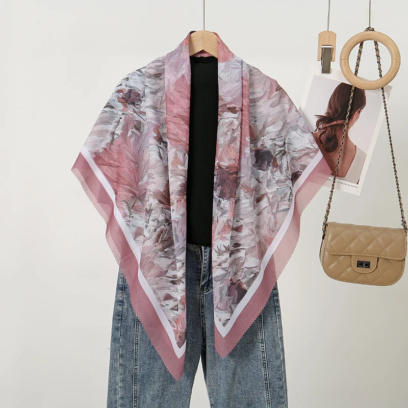 Wholesale 110*110cm Printed Viscose Scarf Malaysia Floral Square Hijabs Laser Edge Maldives Scarves Premium Muslim Woman Hijabs