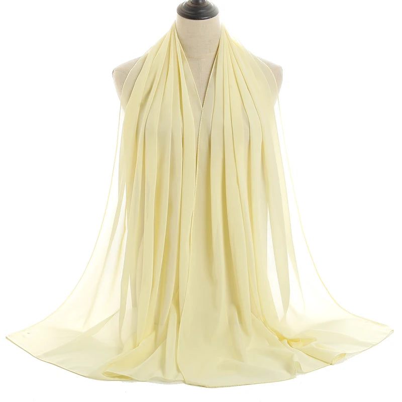 Ramadan Muslim Chiffon Hijabs For Woman Plain Color Headscarf Long Shawl Scarf Women Jersey Hijabs Ladies Islam Voile Hijab