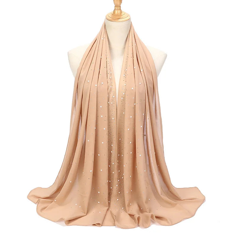 Fashion Plain Diamond Beads Bubble Chiffon Hijabs Shawls Head Wraps Hijabs For Woman Foulard Sjaal Bonnet Cachecol 180*75cm