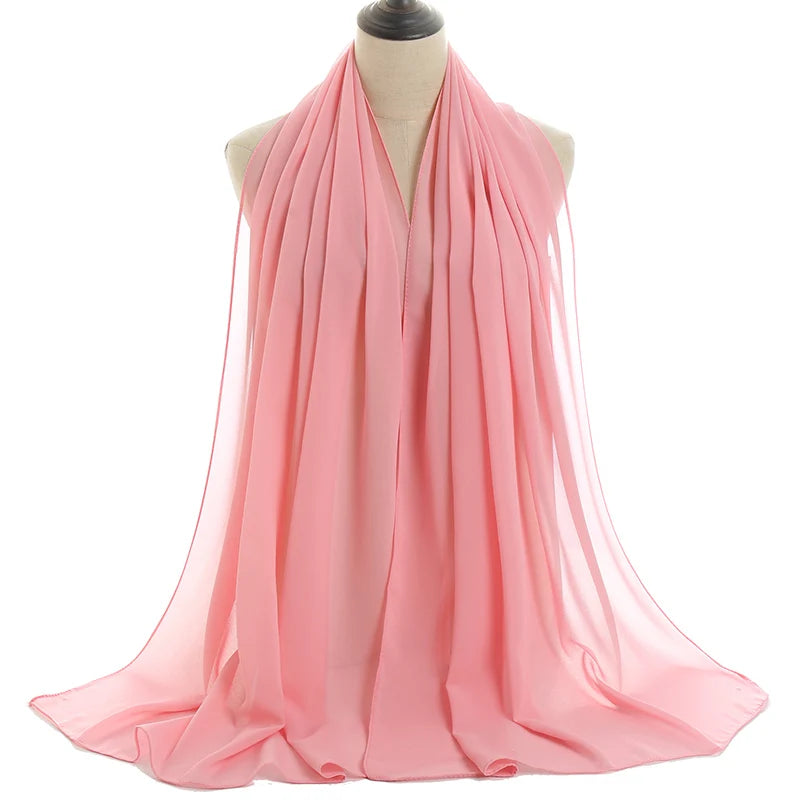 Ramadan Muslim Chiffon Hijabs For Woman Plain Color Headscarf Long Shawl Scarf Women Jersey Hijabs Ladies Islam Voile Hijab