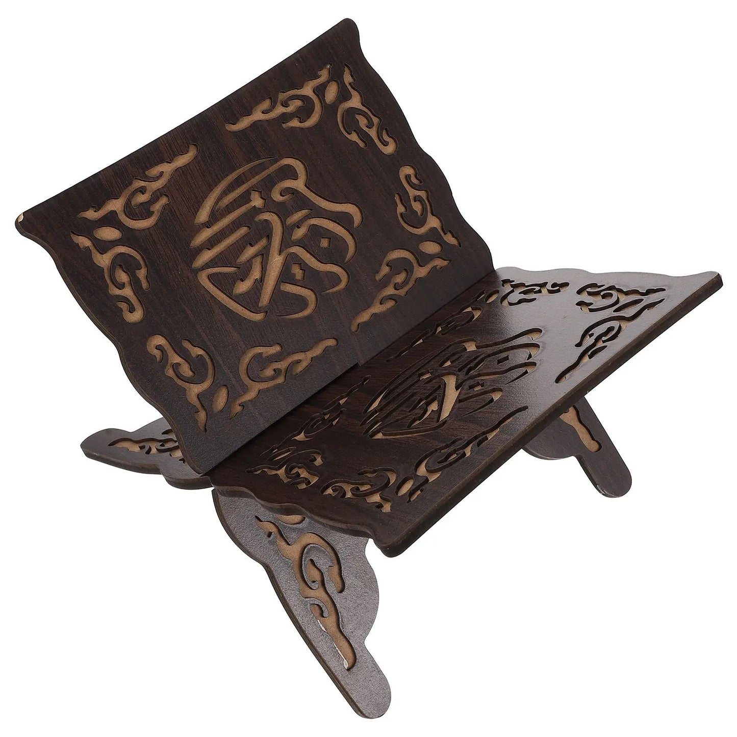 2PCS Wooden Quran Book Stand Holder Islamic Decorative Bookend Shelf Display Rack For Festival Wood Carved Foldable Book Storage