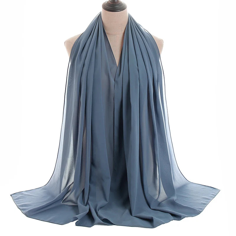 Ramadan Muslim Chiffon Hijabs For Woman Plain Color Headscarf Long Shawl Scarf Women Jersey Hijabs Ladies Islam Voile Hijab
