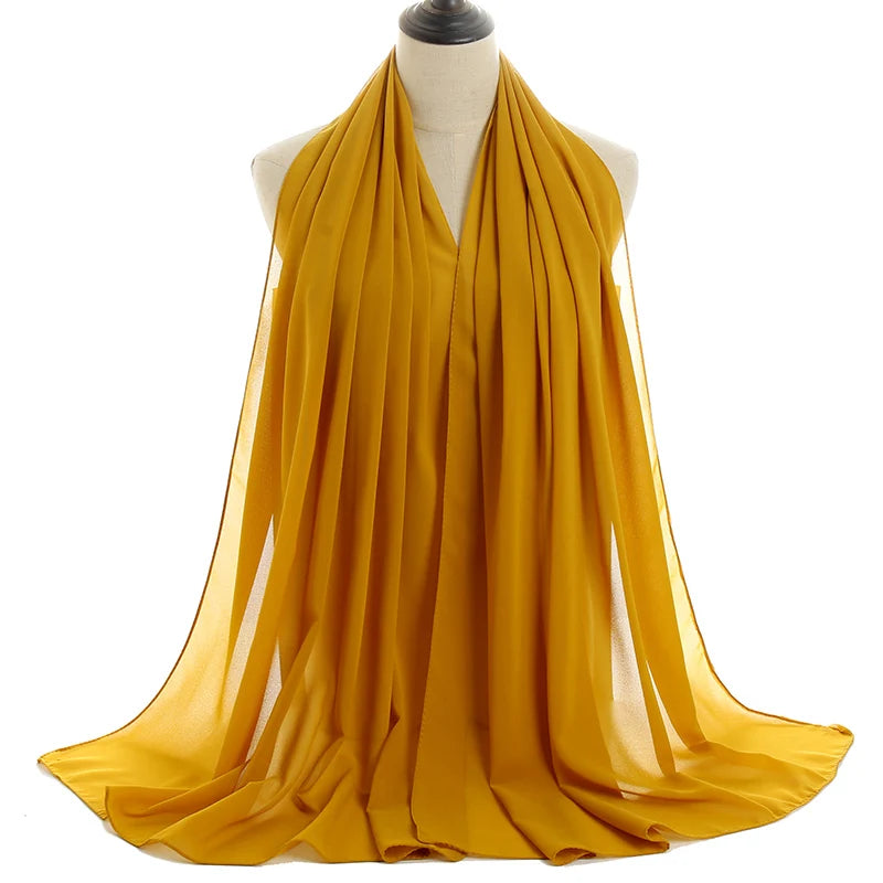 Ramadan Muslim Chiffon Hijabs For Woman Plain Color Headscarf Long Shawl Scarf Women Jersey Hijabs Ladies Islam Voile Hijab