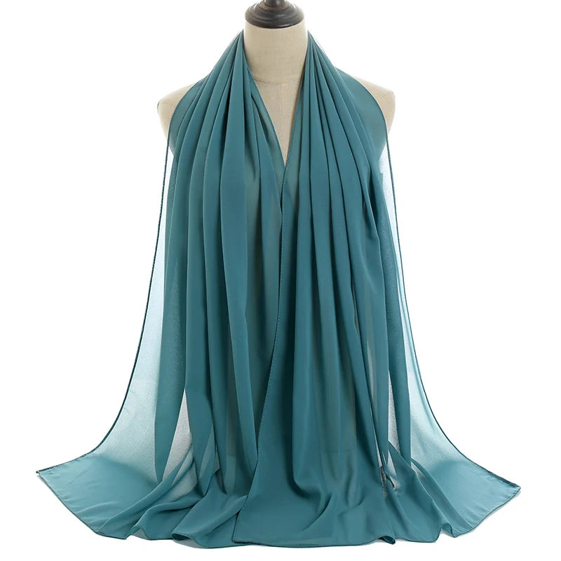 Ramadan Muslim Chiffon Hijabs For Woman Plain Color Headscarf Long Shawl Scarf Women Jersey Hijabs Ladies Islam Voile Hijab