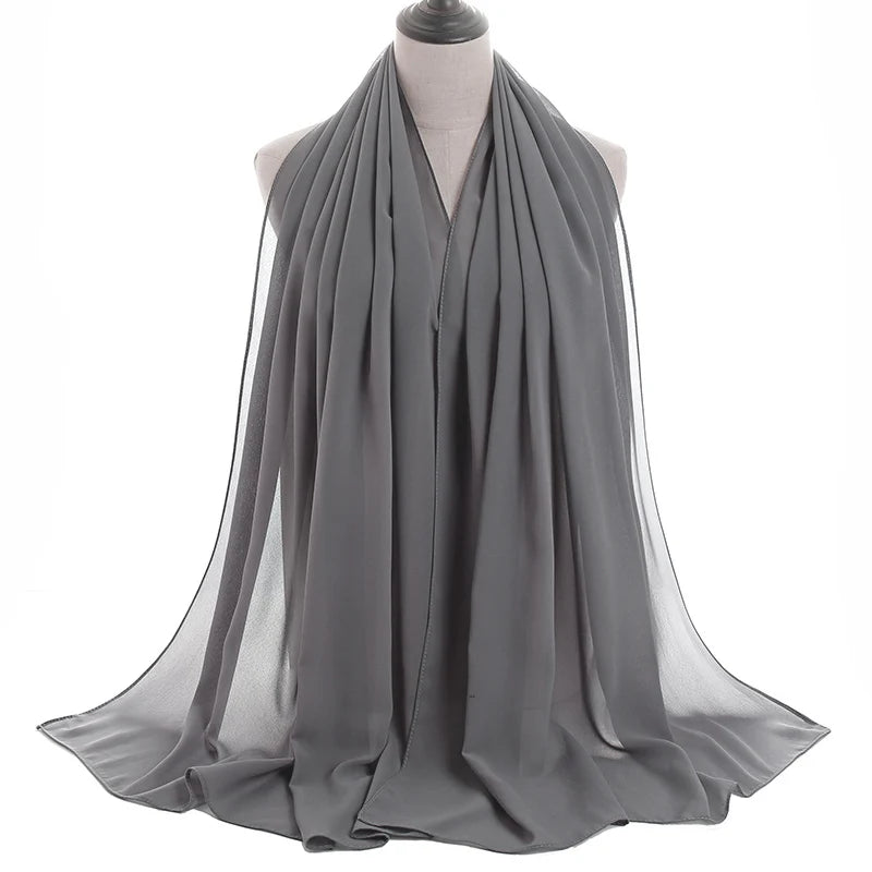 Ramadan Muslim Chiffon Hijabs For Woman Plain Color Headscarf Long Shawl Scarf Women Jersey Hijabs Ladies Islam Voile Hijab