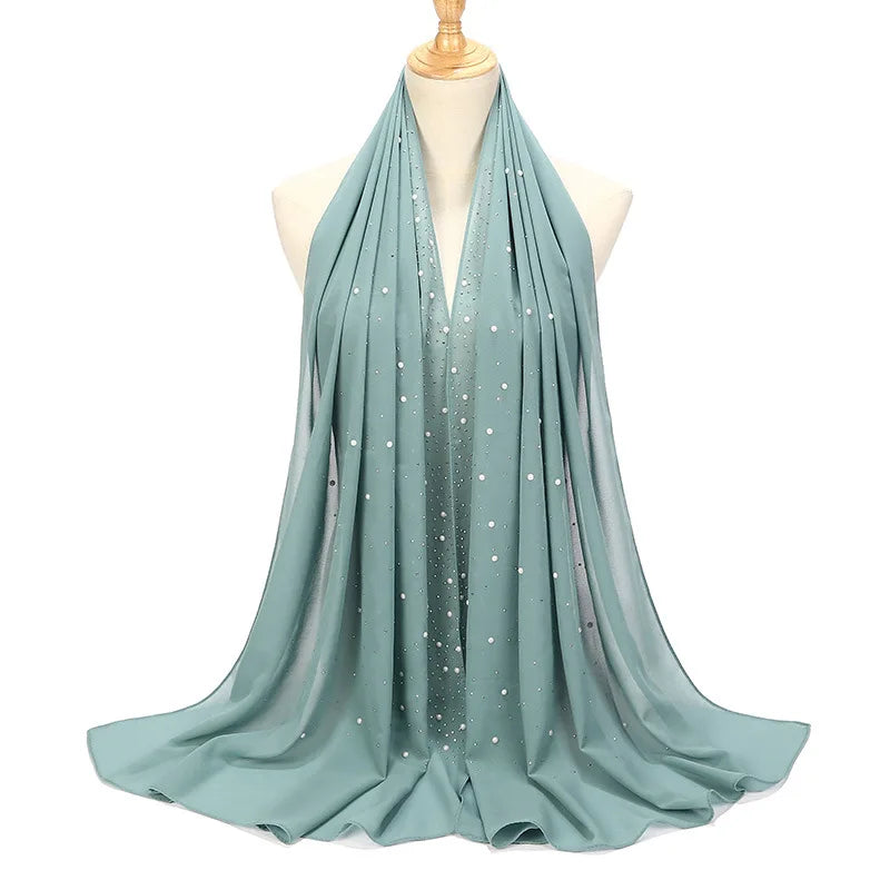 Fashion Plain Diamond Beads Bubble Chiffon Hijabs Shawls Head Wraps Hijabs For Woman Foulard Sjaal Bonnet Cachecol 180*75cm