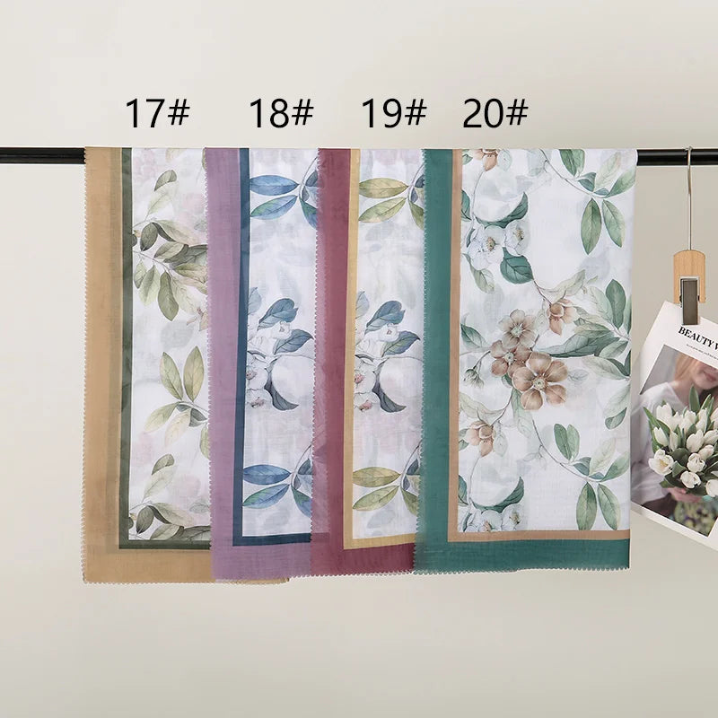 Wholesale 110*110cm Printed Viscose Scarf Malaysia Floral Square Hijabs Laser Edge Maldives Scarves Premium Muslim Woman Hijabs