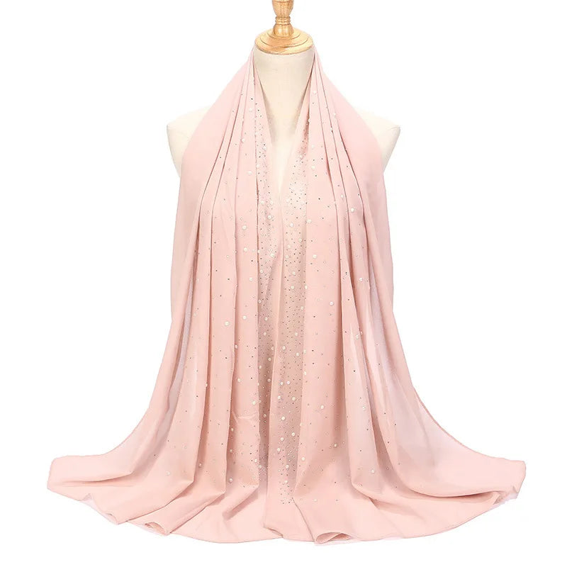 Fashion Plain Diamond Beads Bubble Chiffon Hijabs Shawls Head Wraps Hijabs For Woman Foulard Sjaal Bonnet Cachecol 180*75cm