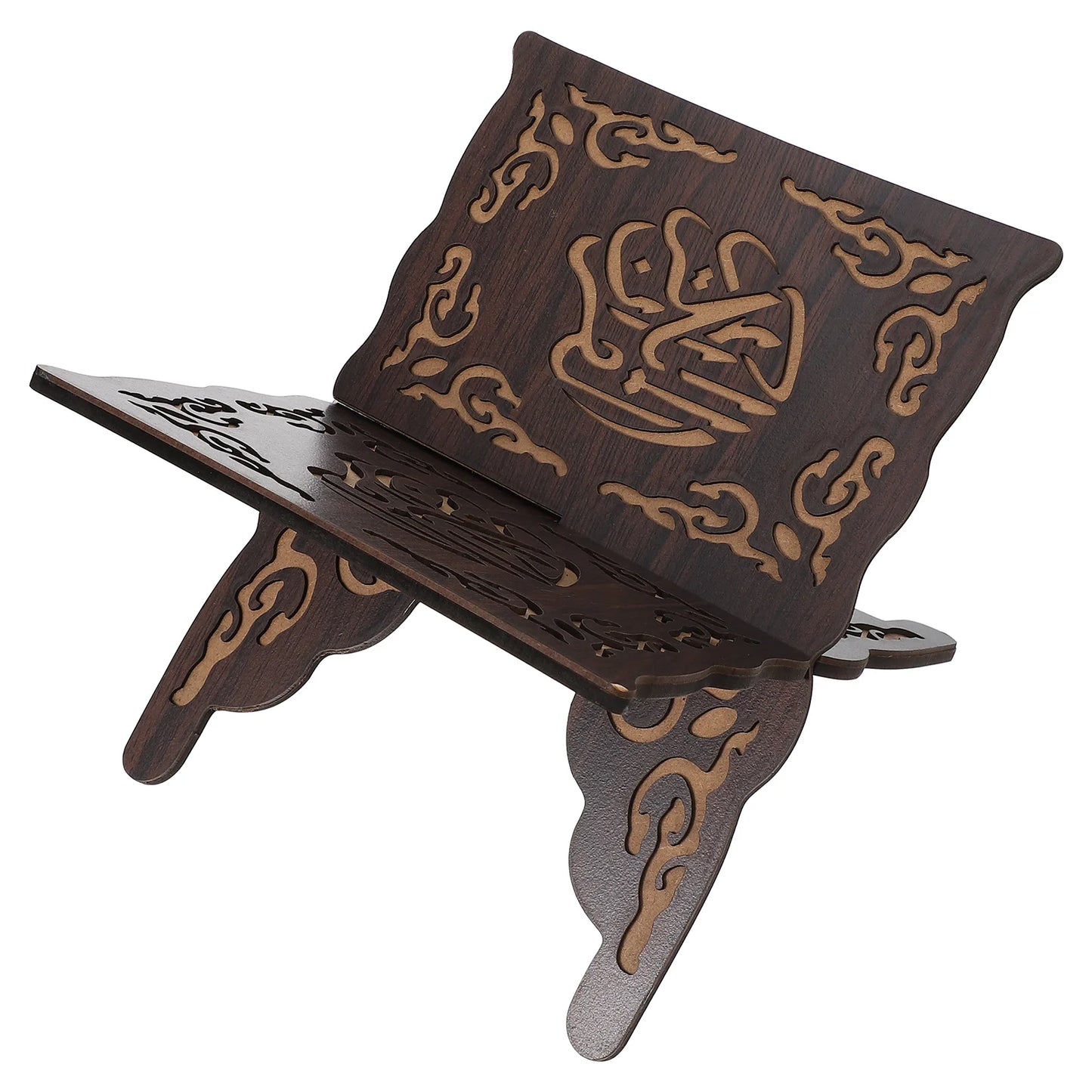 2Pcs Wooden Book Stand Islamic Quran Holder Vintage Carved Bookshelf Religious Decoration Foldable Book Holder For Festival Wood