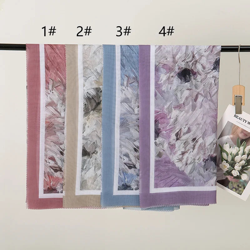 Wholesale 110*110cm Printed Viscose Scarf Malaysia Floral Square Hijabs Laser Edge Maldives Scarves Premium Muslim Woman Hijabs