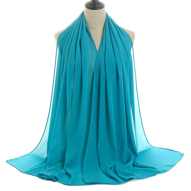 Ramadan Muslim Chiffon Hijabs For Woman Plain Color Headscarf Long Shawl Scarf Women Jersey Hijabs Ladies Islam Voile Hijab