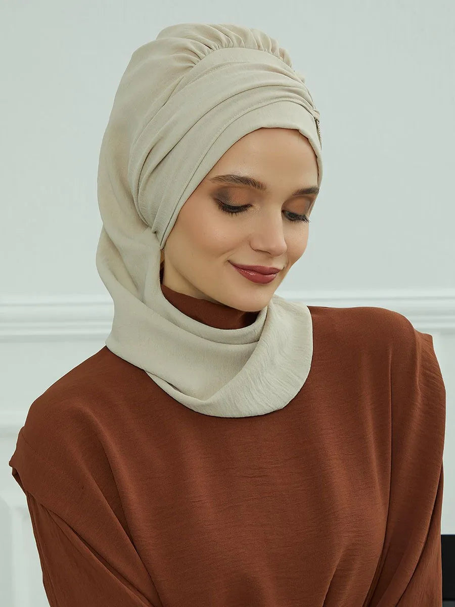 Ramadan Muslim Inner Hijabs For Woman Turban Hijabs With Cap Islamic Muslim Jersey Head Scarf Headwraps Muslim Women Clothing