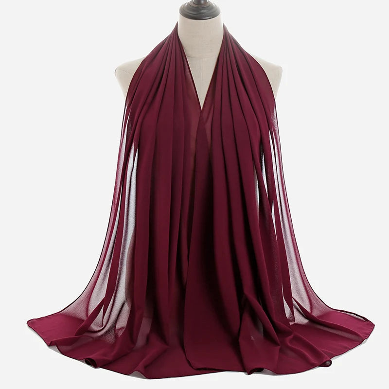 Ramadan Muslim Chiffon Hijabs For Woman Plain Color Headscarf Long Shawl Scarf Women Jersey Hijabs Ladies Islam Voile Hijab