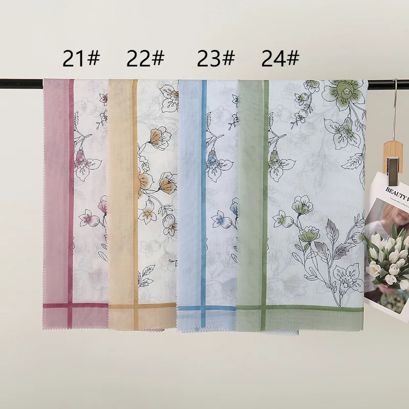 Wholesale 110*110cm Printed Viscose Scarf Malaysia Floral Square Hijabs Laser Edge Maldives Scarves Premium Muslim Woman Hijabs