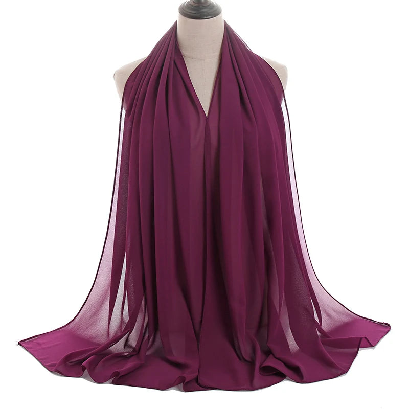 Ramadan Muslim Chiffon Hijabs For Woman Plain Color Headscarf Long Shawl Scarf Women Jersey Hijabs Ladies Islam Voile Hijab