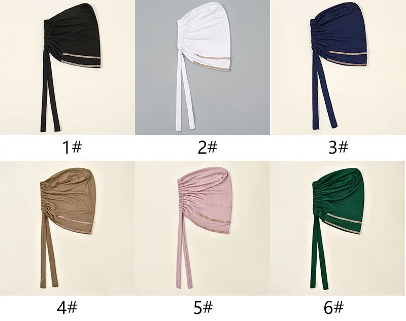 Double Row Rhinestone Hijabs Women Tie Back Caps Muslim Shiny Inner Hijabs Turban Elasticity Strap Caps Soft Jersey Undercaps