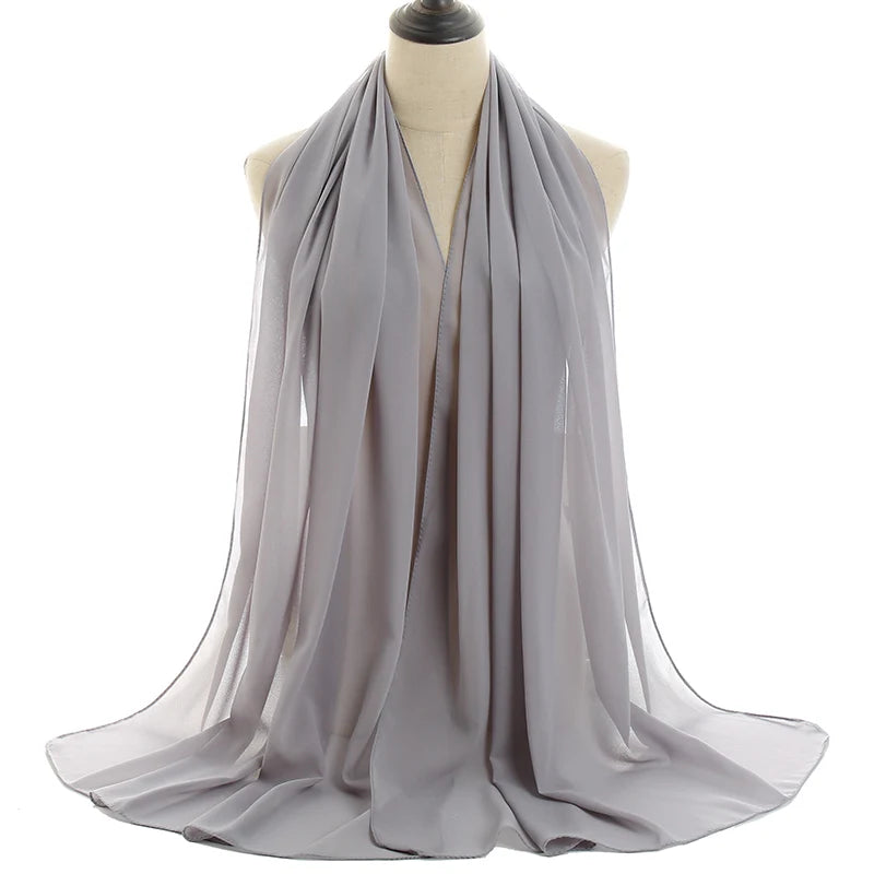 Ramadan Muslim Chiffon Hijabs For Woman Plain Color Headscarf Long Shawl Scarf Women Jersey Hijabs Ladies Islam Voile Hijab