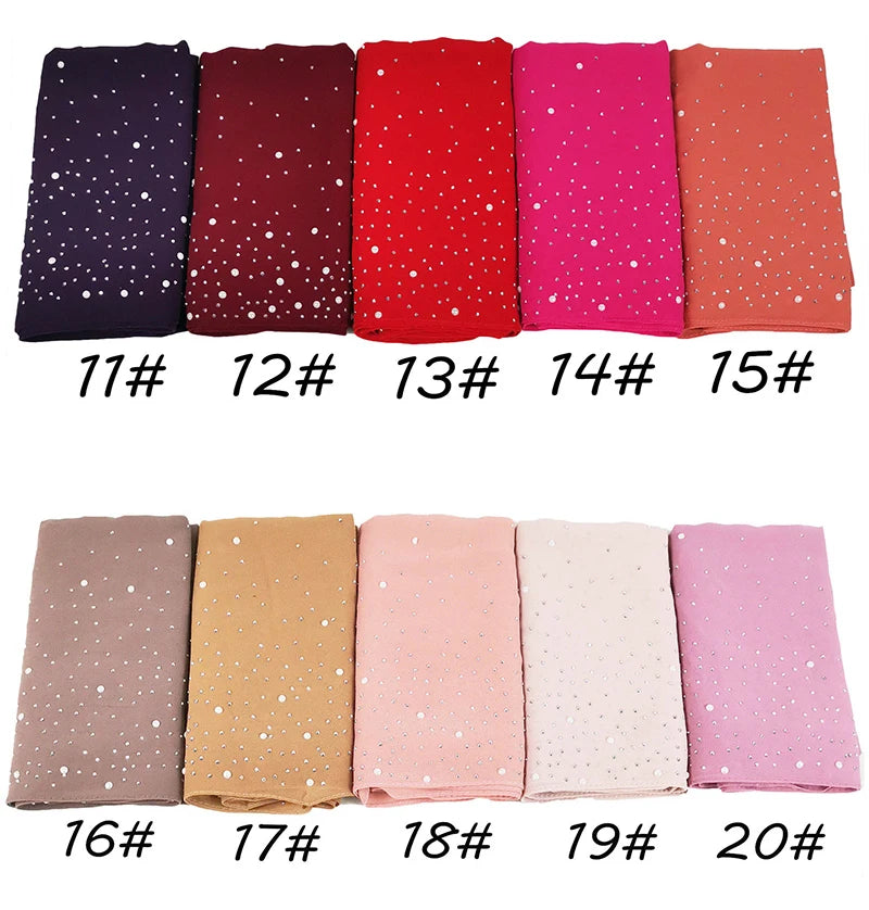 Fashion Plain Diamond Beads Bubble Chiffon Hijabs Shawls Head Wraps Hijabs For Woman Foulard Sjaal Bonnet Cachecol 180*75cm