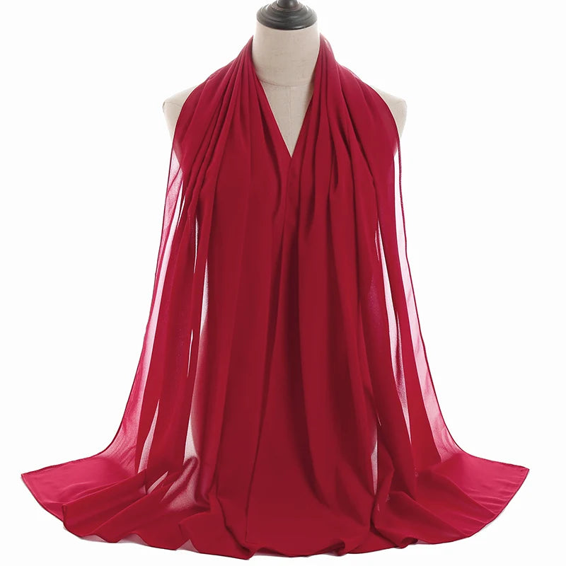 Ramadan Muslim Chiffon Hijabs For Woman Plain Color Headscarf Long Shawl Scarf Women Jersey Hijabs Ladies Islam Voile Hijab