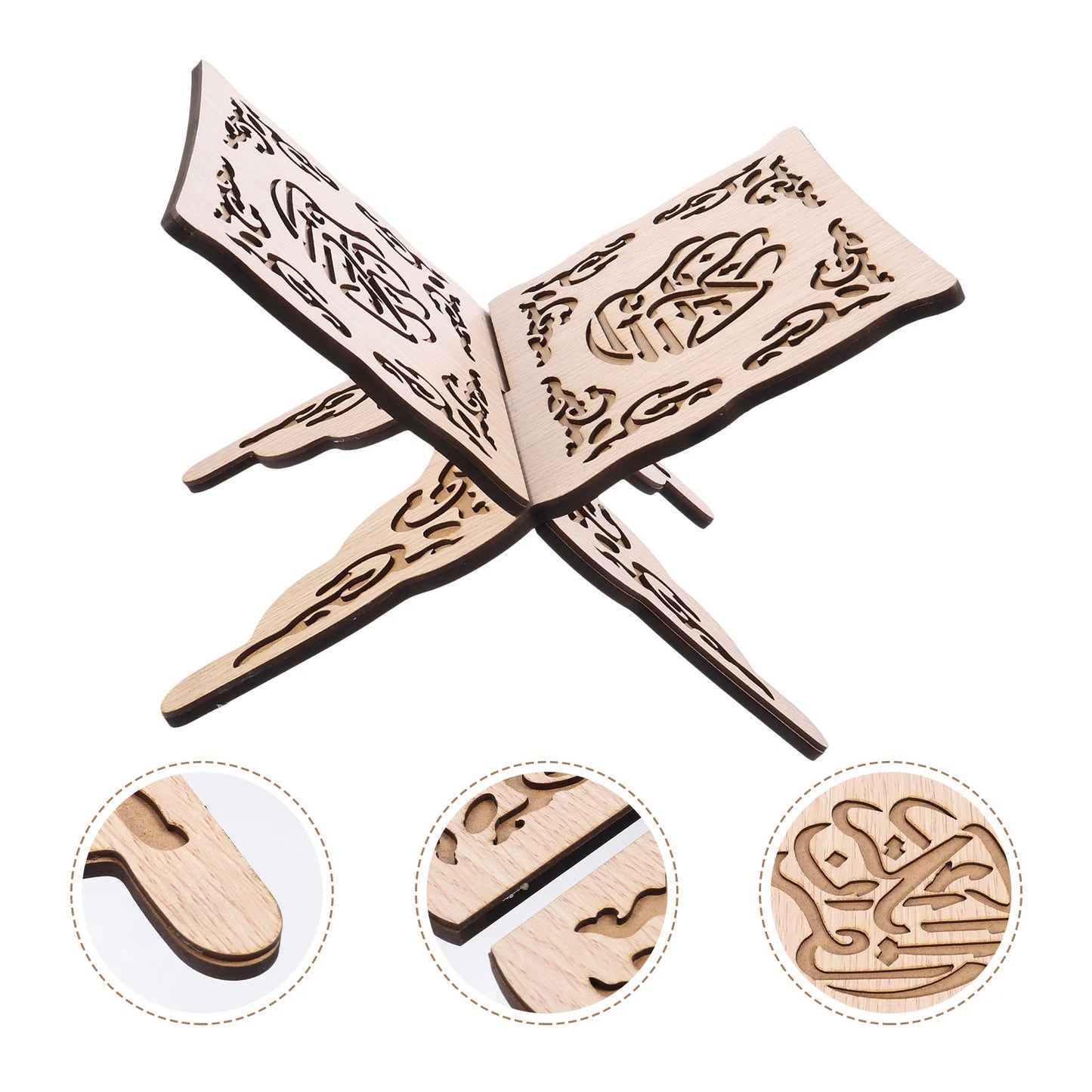 2Pcs Wooden Book Stand Islamic Quran Holder Vintage Carved Bookshelf Religious Decoration Foldable Book Holder For Festival Wood