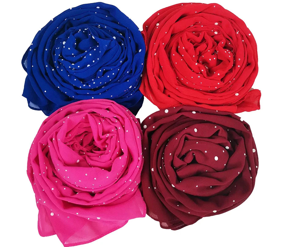 Fashion Plain Diamond Beads Bubble Chiffon Hijabs Shawls Head Wraps Hijabs For Woman Foulard Sjaal Bonnet Cachecol 180*75cm