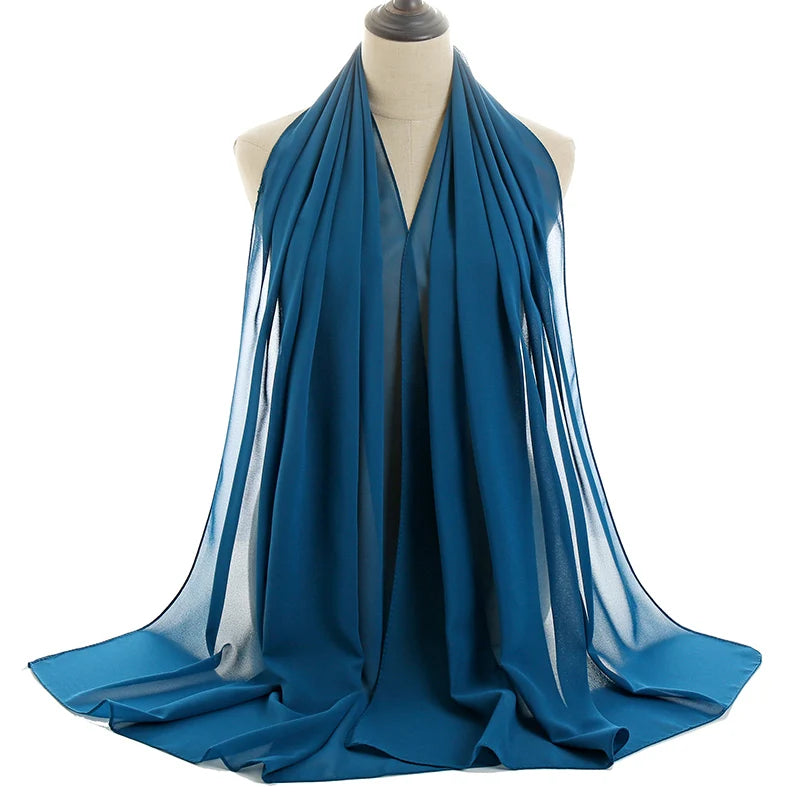 Ramadan Muslim Chiffon Hijabs For Woman Plain Color Headscarf Long Shawl Scarf Women Jersey Hijabs Ladies Islam Voile Hijab