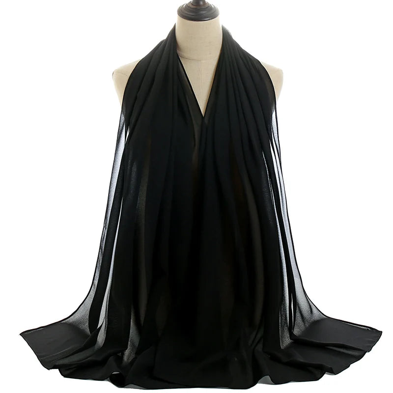 Ramadan Muslim Chiffon Hijabs For Woman Plain Color Headscarf Long Shawl Scarf Women Jersey Hijabs Ladies Islam Voile Hijab