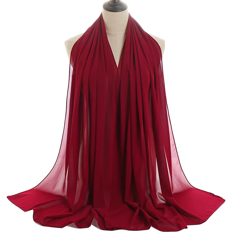 Ramadan Muslim Chiffon Hijabs For Woman Plain Color Headscarf Long Shawl Scarf Women Jersey Hijabs Ladies Islam Voile Hijab
