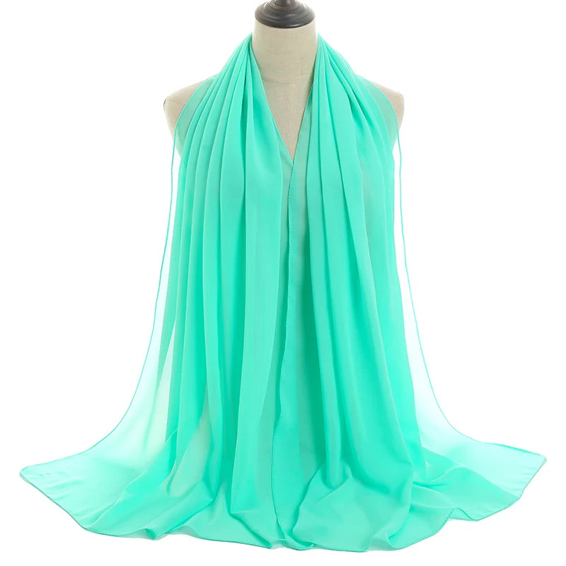 Ramadan Muslim Chiffon Hijabs For Woman Plain Color Headscarf Long Shawl Scarf Women Jersey Hijabs Ladies Islam Voile Hijab