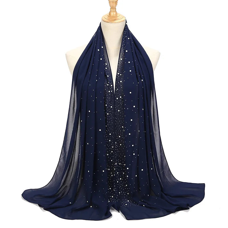 Fashion Plain Diamond Beads Bubble Chiffon Hijabs Shawls Head Wraps Hijabs For Woman Foulard Sjaal Bonnet Cachecol 180*75cm