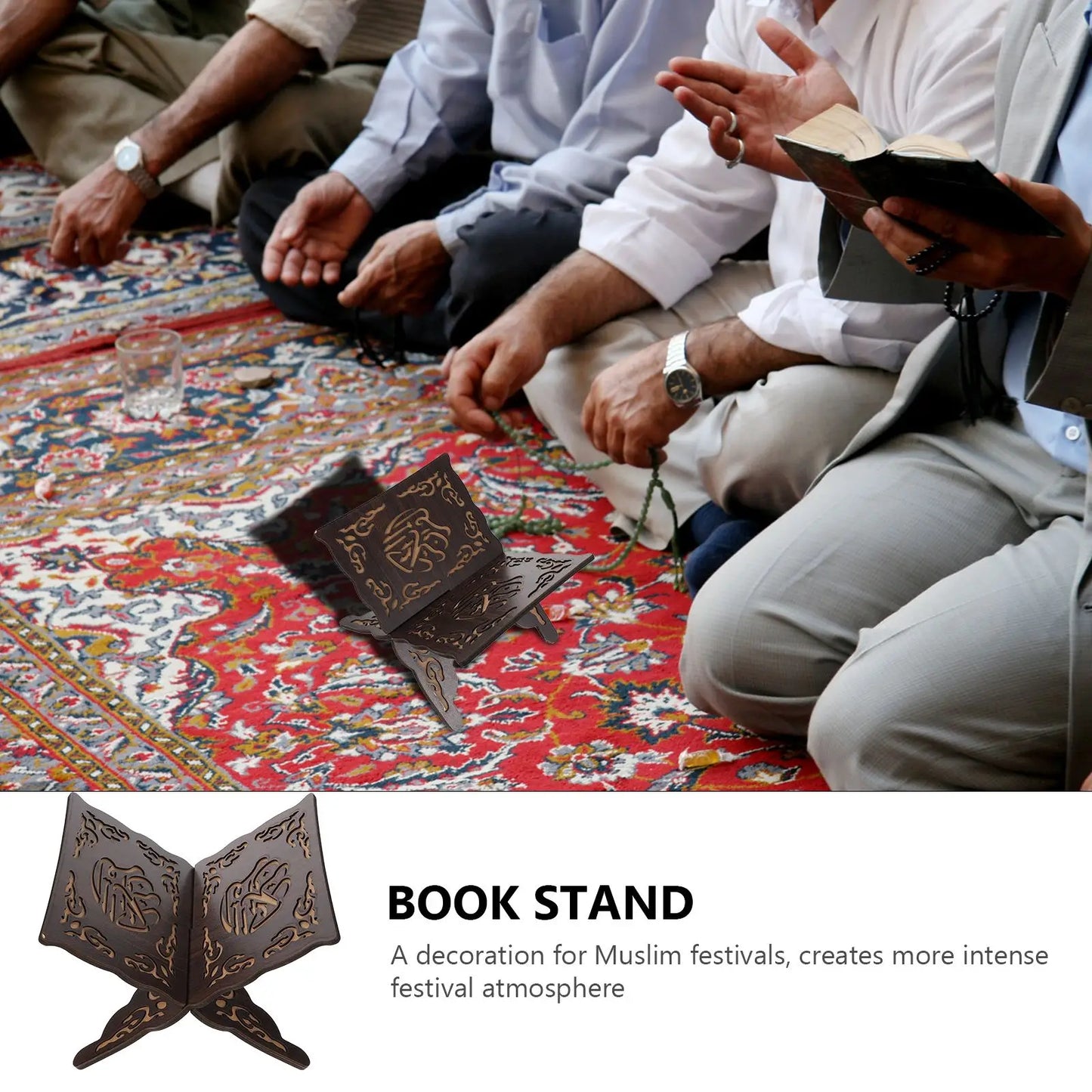 2PCS Wooden Quran Book Stand Holder Islamic Decorative Bookend Shelf Display Rack For Festival Wood Carved Foldable Book Storage