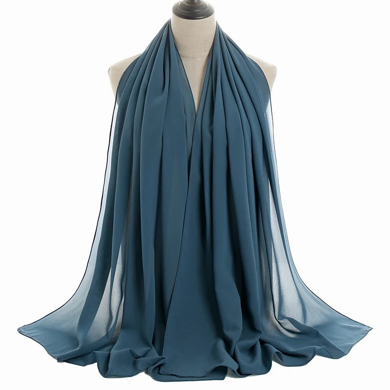 Ramadan Muslim Chiffon Hijabs For Woman Plain Color Headscarf Long Shawl Scarf Women Jersey Hijabs Ladies Islam Voile Hijab