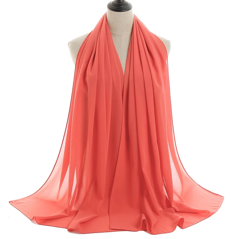 Ramadan Muslim Chiffon Hijabs For Woman Plain Color Headscarf Long Shawl Scarf Women Jersey Hijabs Ladies Islam Voile Hijab