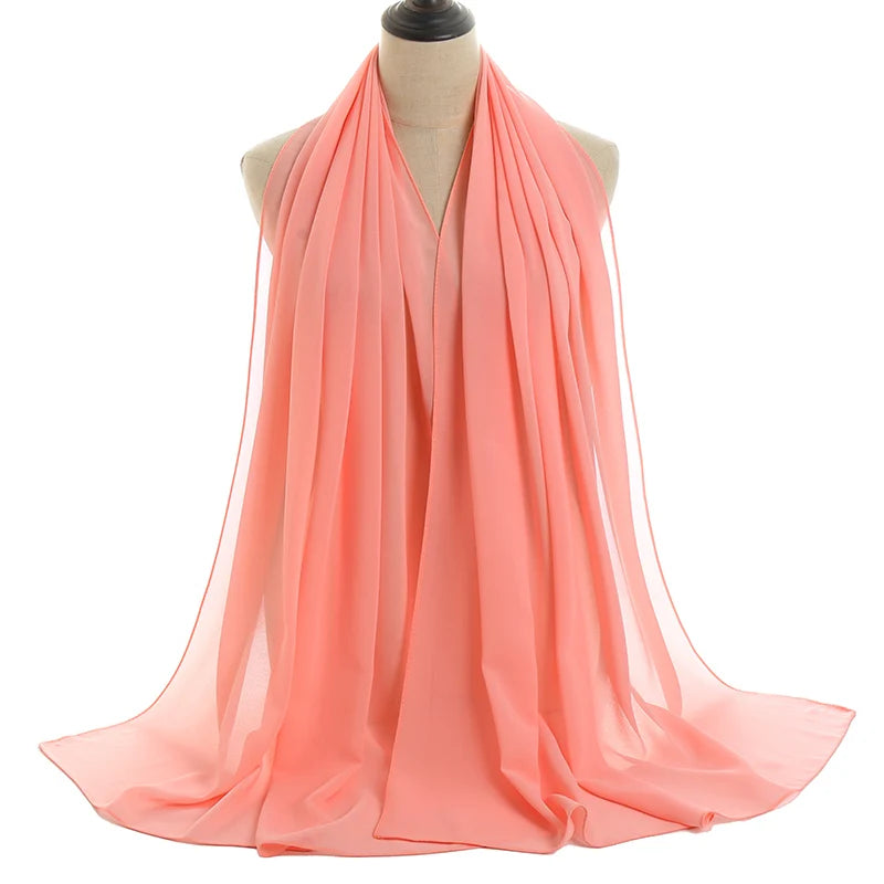Ramadan Muslim Chiffon Hijabs For Woman Plain Color Headscarf Long Shawl Scarf Women Jersey Hijabs Ladies Islam Voile Hijab