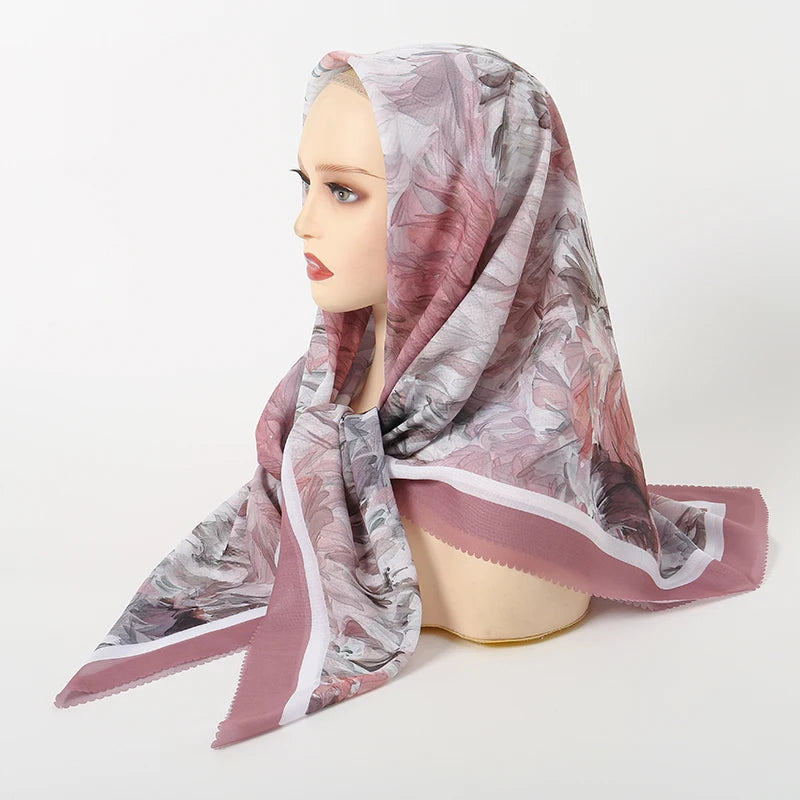 Wholesale 110*110cm Printed Viscose Scarf Malaysia Floral Square Hijabs Laser Edge Maldives Scarves Premium Muslim Woman Hijabs
