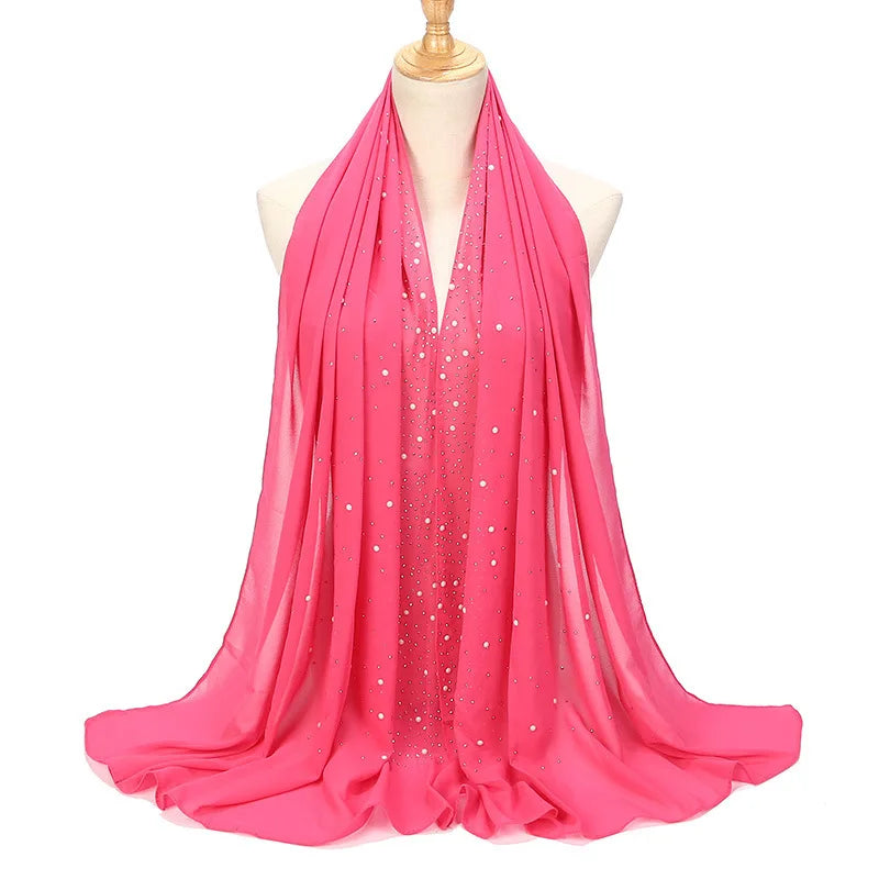 Fashion Plain Diamond Beads Bubble Chiffon Hijabs Shawls Head Wraps Hijabs For Woman Foulard Sjaal Bonnet Cachecol 180*75cm