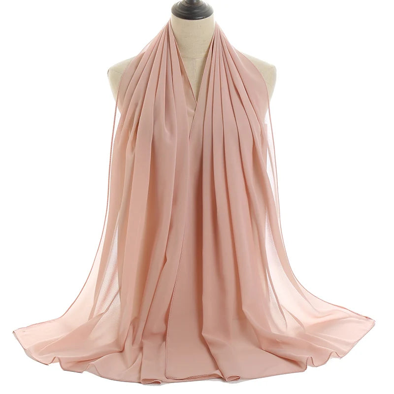 Ramadan Muslim Chiffon Hijabs For Woman Plain Color Headscarf Long Shawl Scarf Women Jersey Hijabs Ladies Islam Voile Hijab