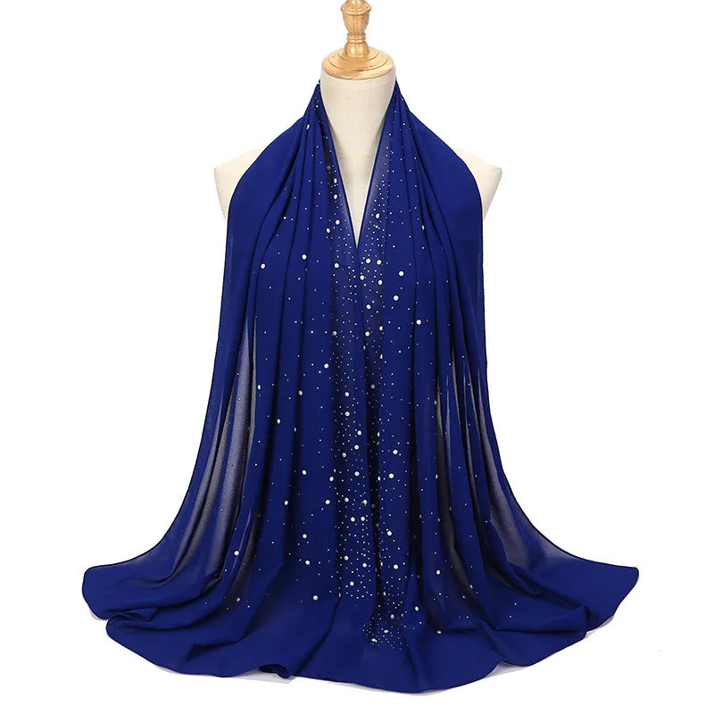 Fashion Plain Diamond Beads Bubble Chiffon Hijabs Shawls Head Wraps Hijabs For Woman Foulard Sjaal Bonnet Cachecol 180*75cm