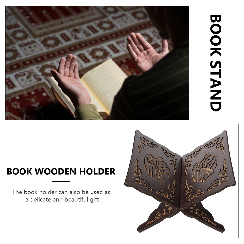 2PCS Wooden Quran Book Stand Holder Islamic Decorative Bookend Shelf Display Rack For Festival Wood Carved Foldable Book Storage