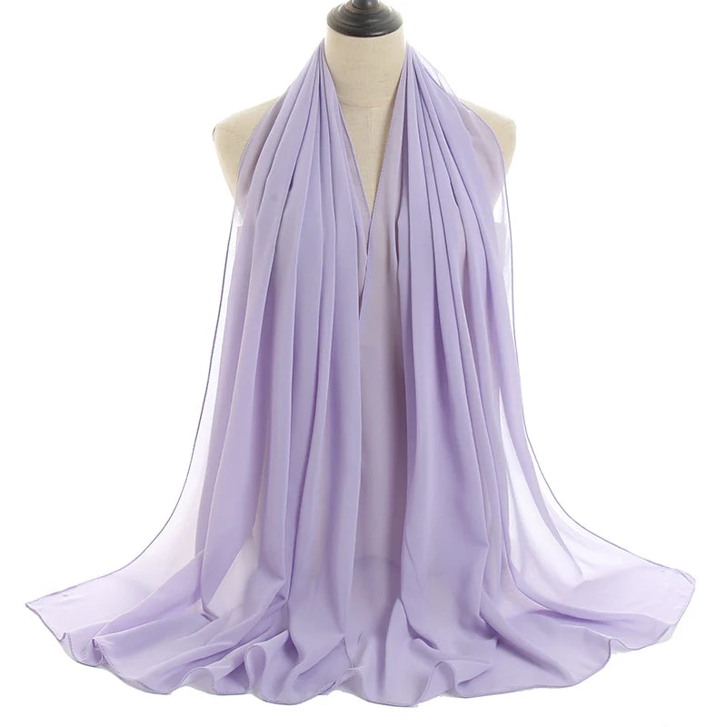 Ramadan Muslim Chiffon Hijabs For Woman Plain Color Headscarf Long Shawl Scarf Women Jersey Hijabs Ladies Islam Voile Hijab