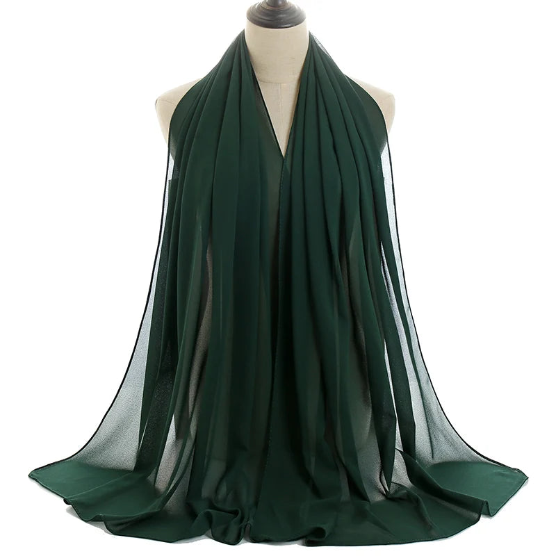 Ramadan Muslim Chiffon Hijabs For Woman Plain Color Headscarf Long Shawl Scarf Women Jersey Hijabs Ladies Islam Voile Hijab